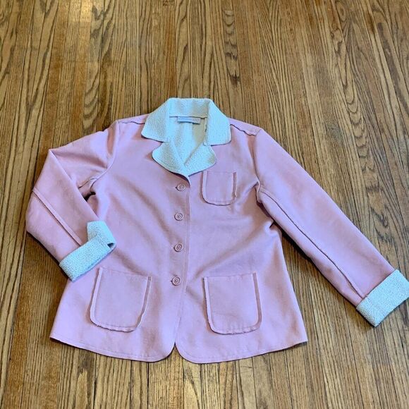 VTG Pink Teddy Shearling Jacket Coat Faux Fur Leather Suede Boho Western Soft L - Picture 5 of 16